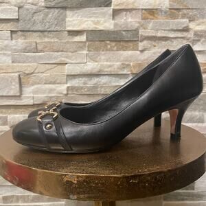 Cole Haan 8M Black Leather Pumps | Gold Horsebit, Work Shoes Heels, Old Money